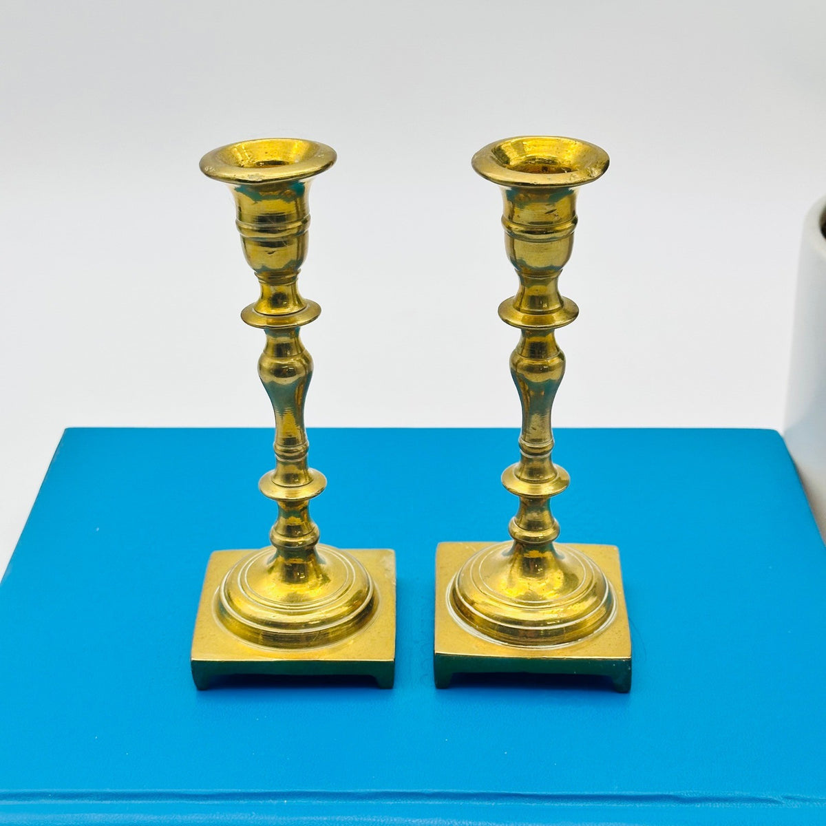 Vintage Brass Candlesticks Set of 2 Square Base Taper Candle Holders 6.25"