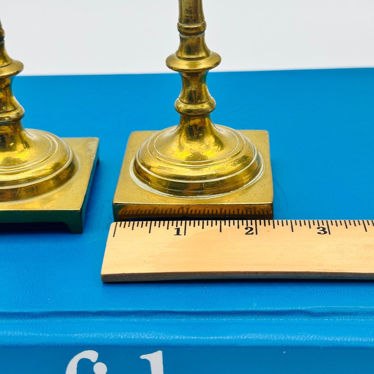 Vintage Brass Candlesticks Set of 2 Square Base Taper Candle Holders 6.25"