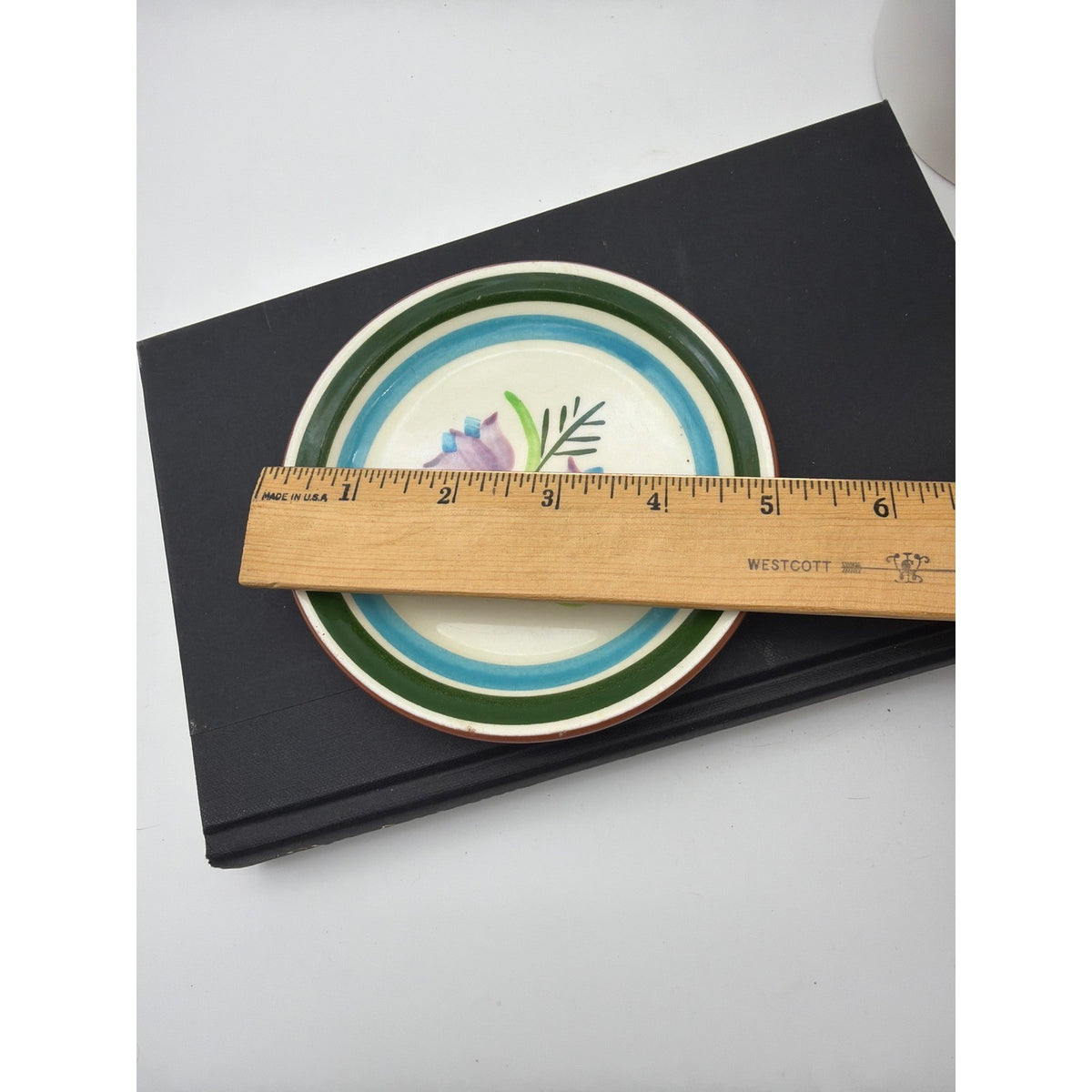 Vtg Stangl Pottery Hand Painted Floral Trinket Dish Blue Green Banded 5" Tulip