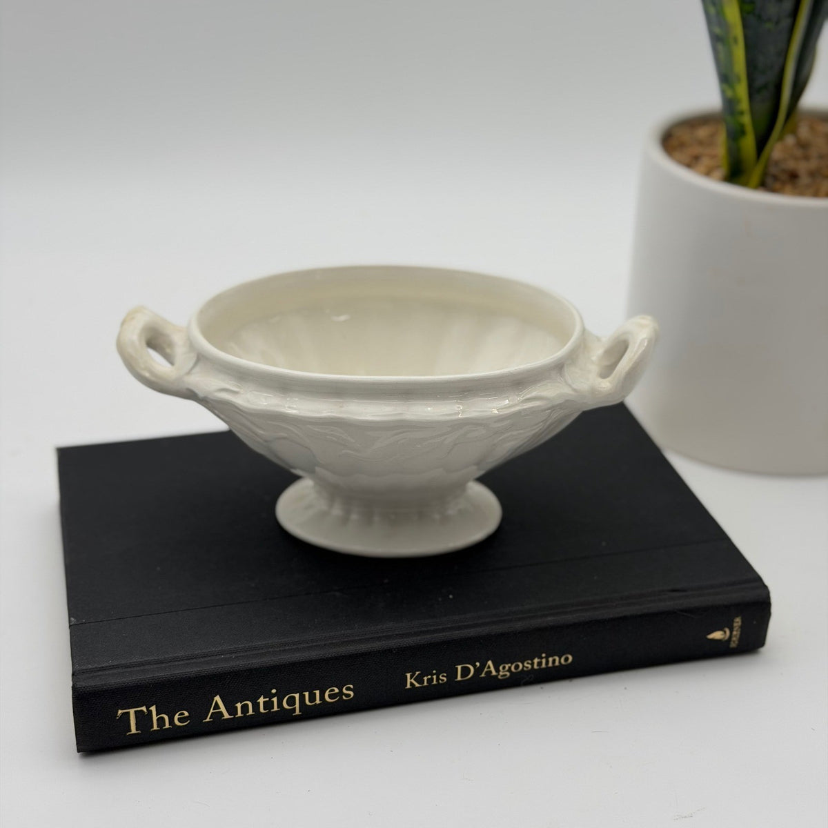 Vintage Adams England Cream Ironstone Footed Open Tureen Embossed Double Handle
