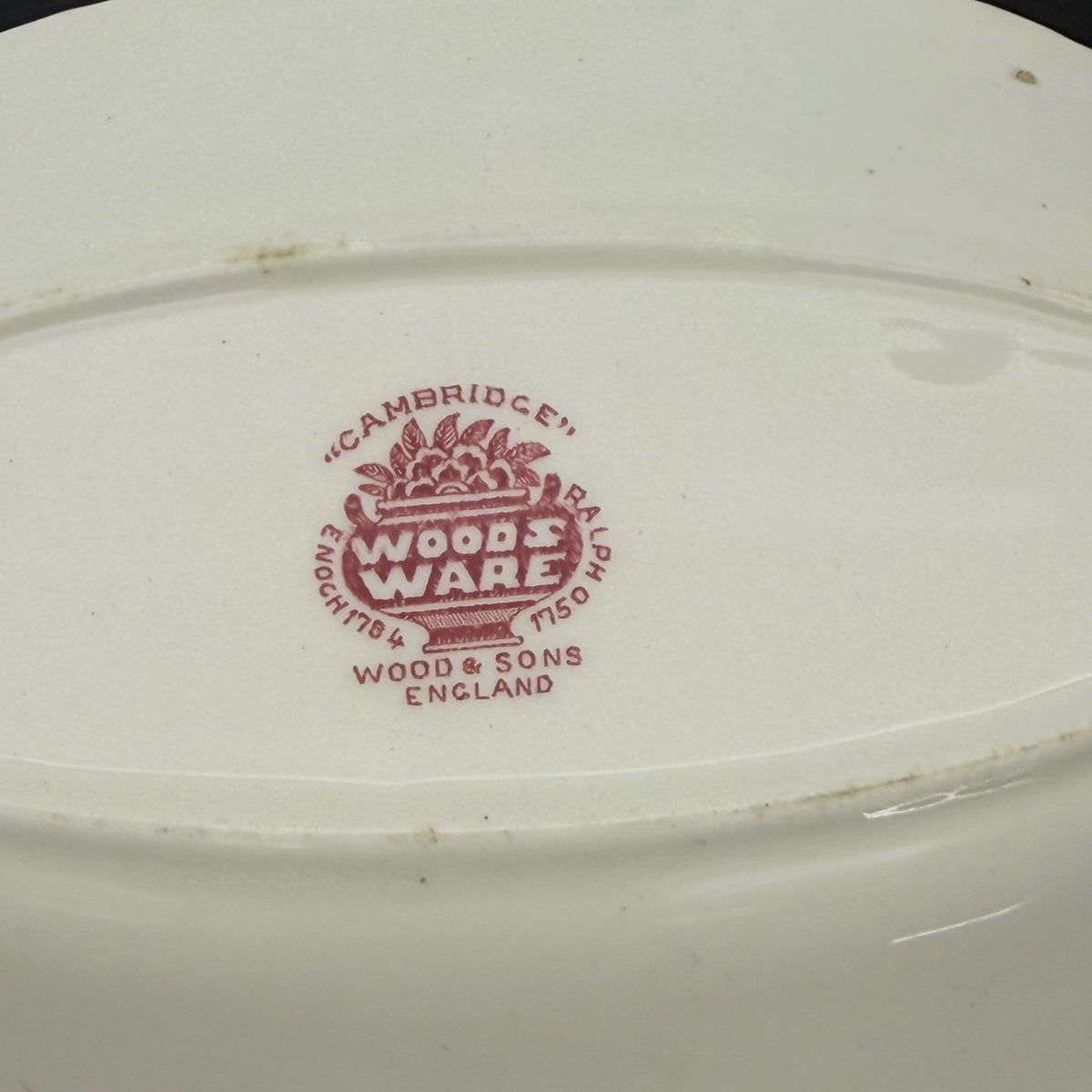Vintage Wood & Sons Cambridge Red Transferware Scalloped Oval Dish England