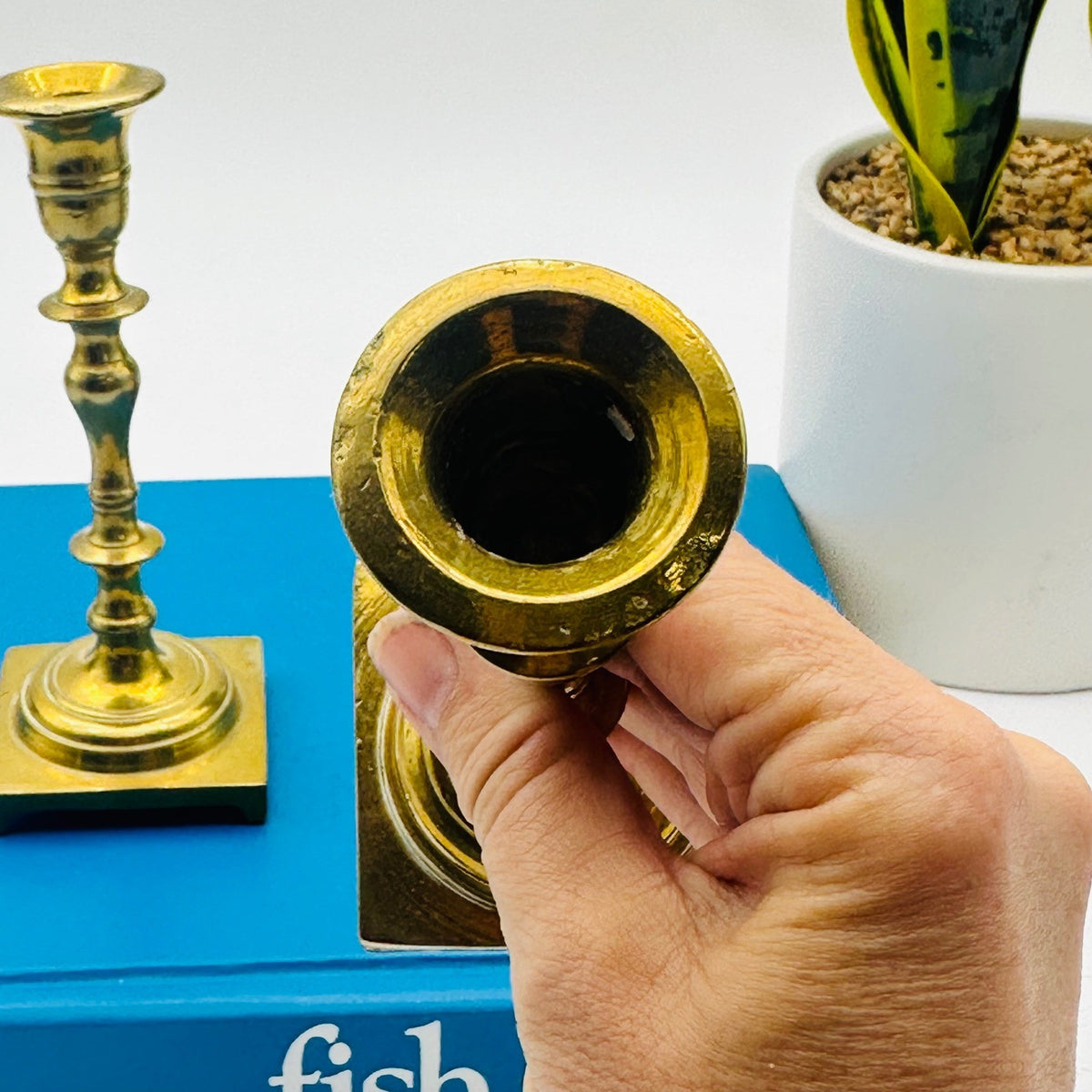 Vintage Brass Candlesticks Set of 2 Square Base Taper Candle Holders 6.25"