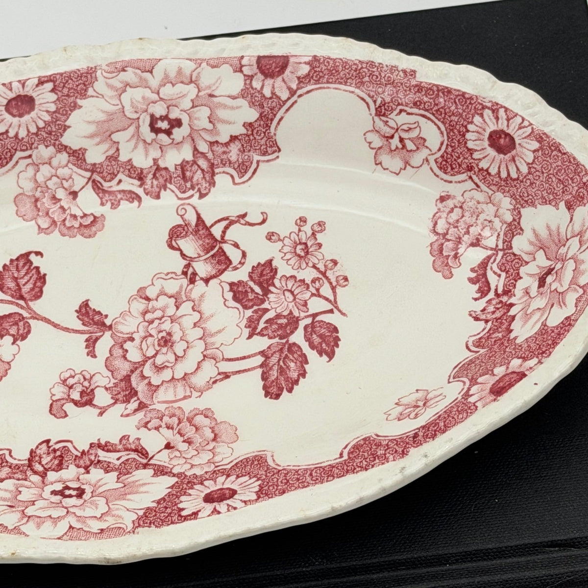 Vintage Wood & Sons Cambridge Red Transferware Scalloped Oval Dish England