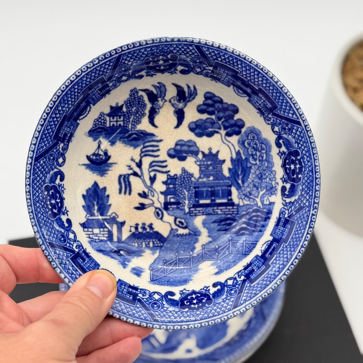 Vintage Japan Blue Willow Small Bowls 6" Cereal Stained and Crazed Set of 4
