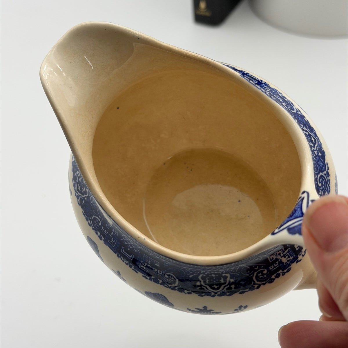 Vintage Blue Willow Pattern Ceramic Creamer Pitcher Blue White Chinoiserie