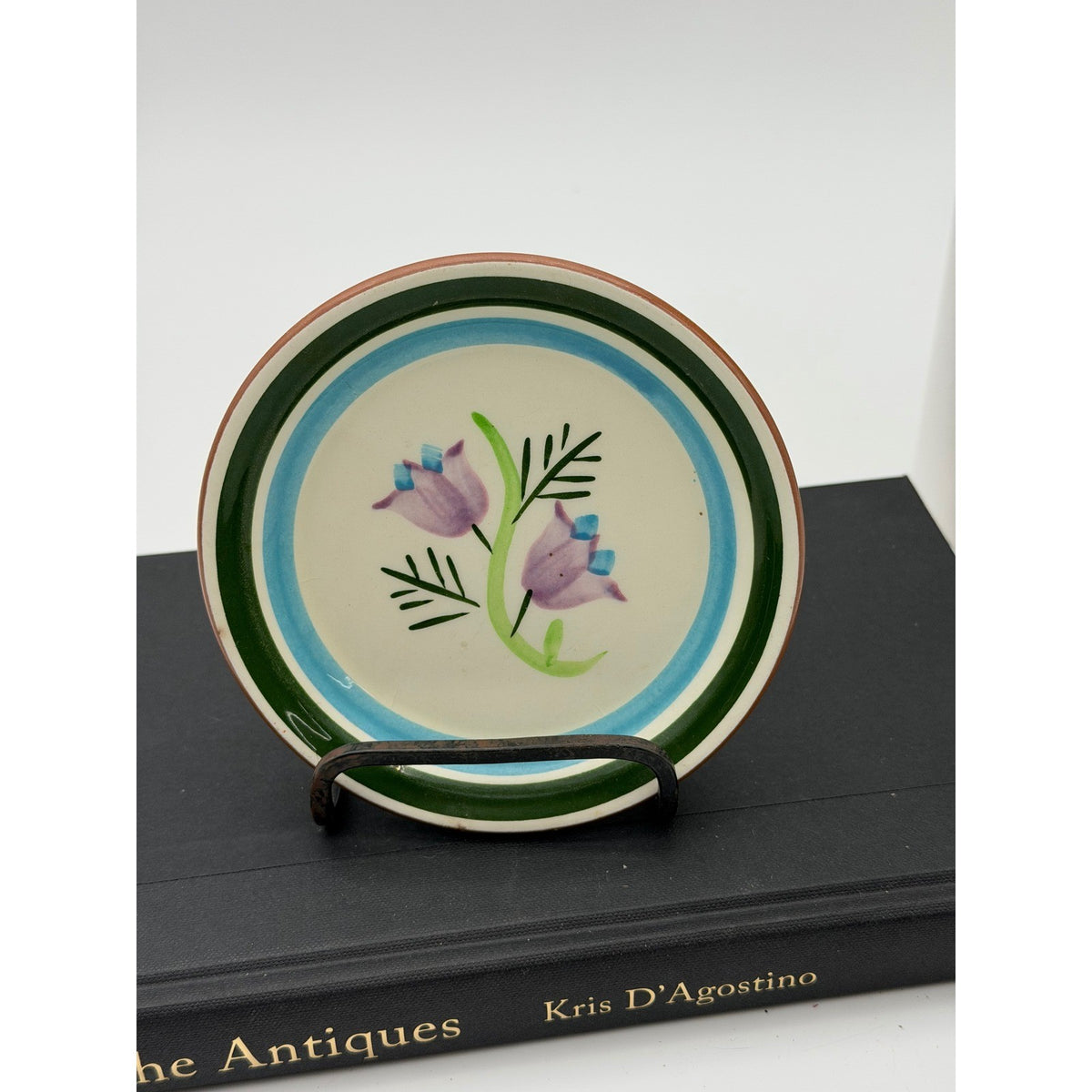Vtg Stangl Pottery Hand Painted Floral Trinket Dish Blue Green Banded 5" Tulip