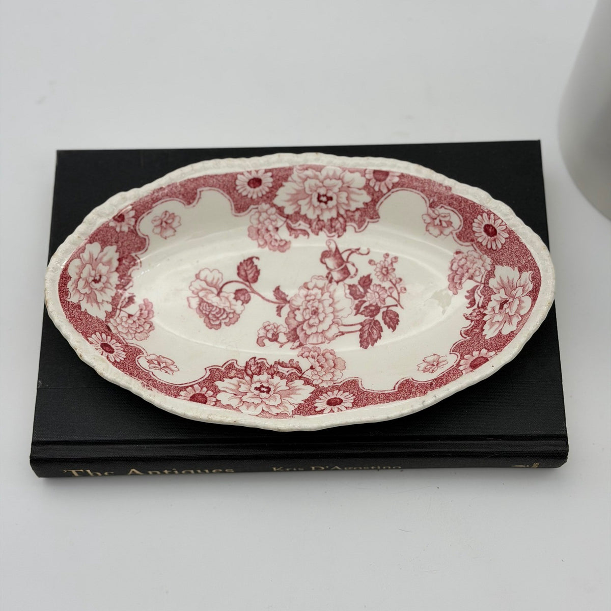Vintage Wood & Sons Cambridge Red Transferware Scalloped Oval Dish England