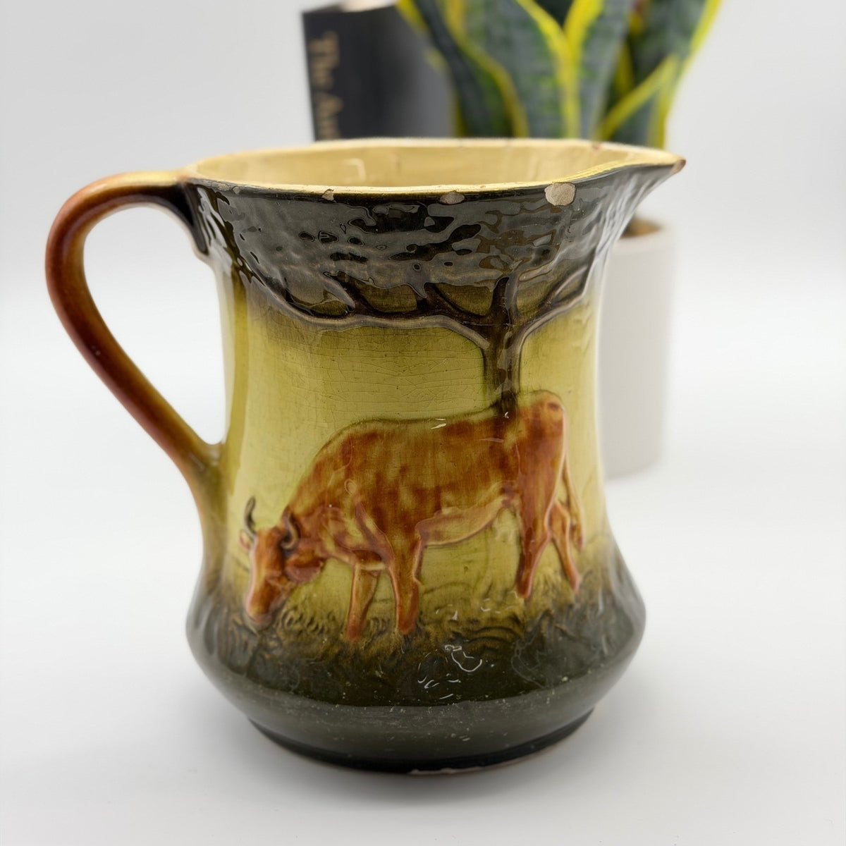 Antique Roseville Cow Pitcher Early 1900s 7.5" Farmhouse Rustic Milk Jug