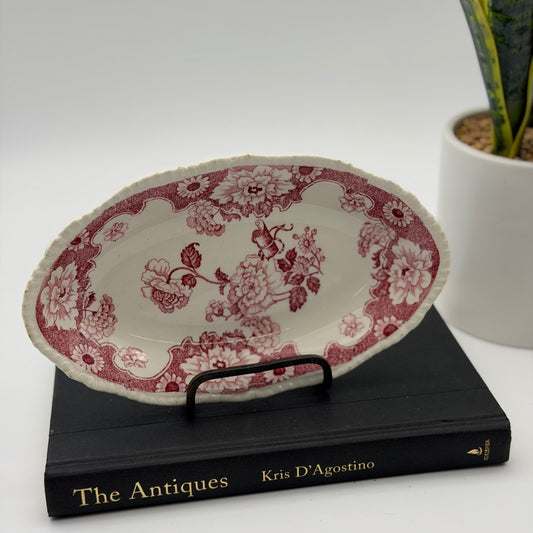 Vintage Wood & Sons Cambridge Red Transferware Scalloped Oval Dish England