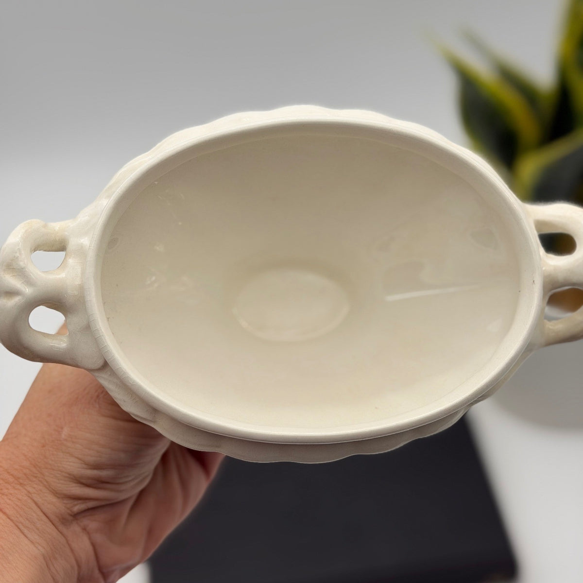 Vintage Adams England Cream Ironstone Footed Open Tureen Embossed Double Handle