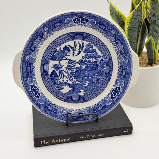 Vintage Royal China Willow Ware Blue White Handled Cake Plate Serving Platter