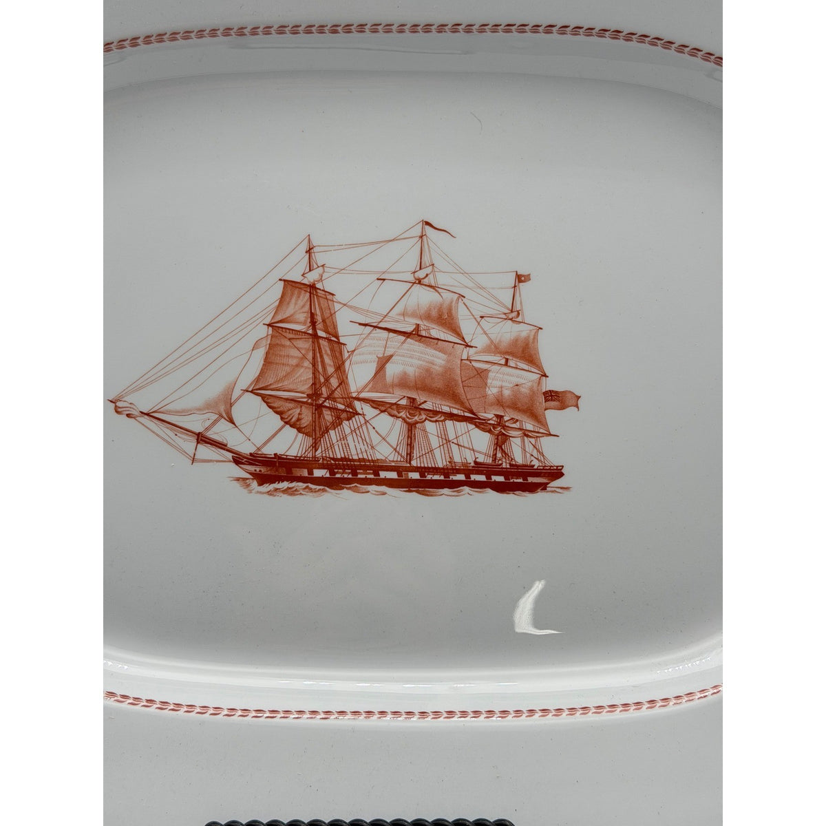 Vintage Spode Trade Winds Rust Red Ship  Serving Platter 14" Windsor Castle Fall