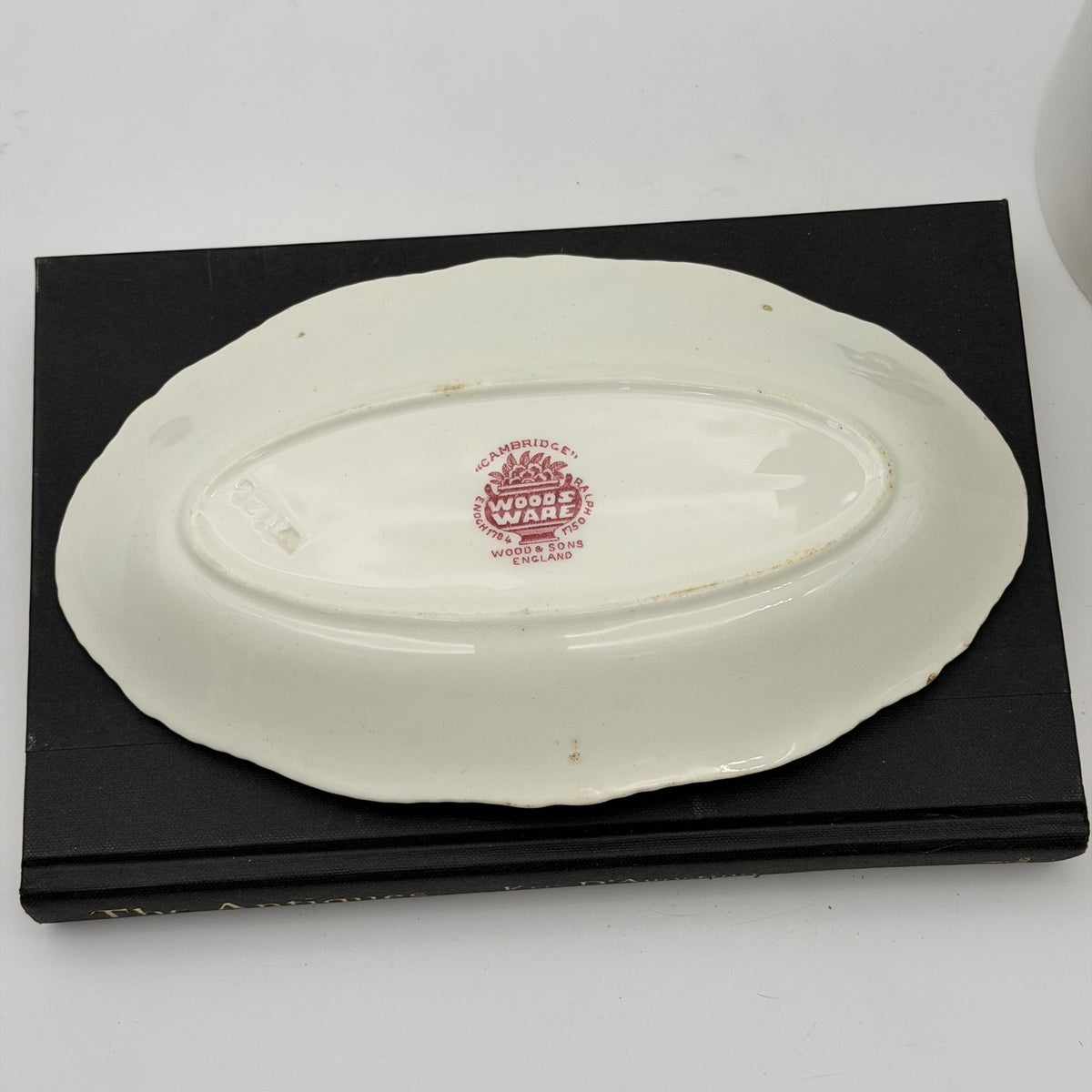 Vintage Wood & Sons Cambridge Red Transferware Scalloped Oval Dish England