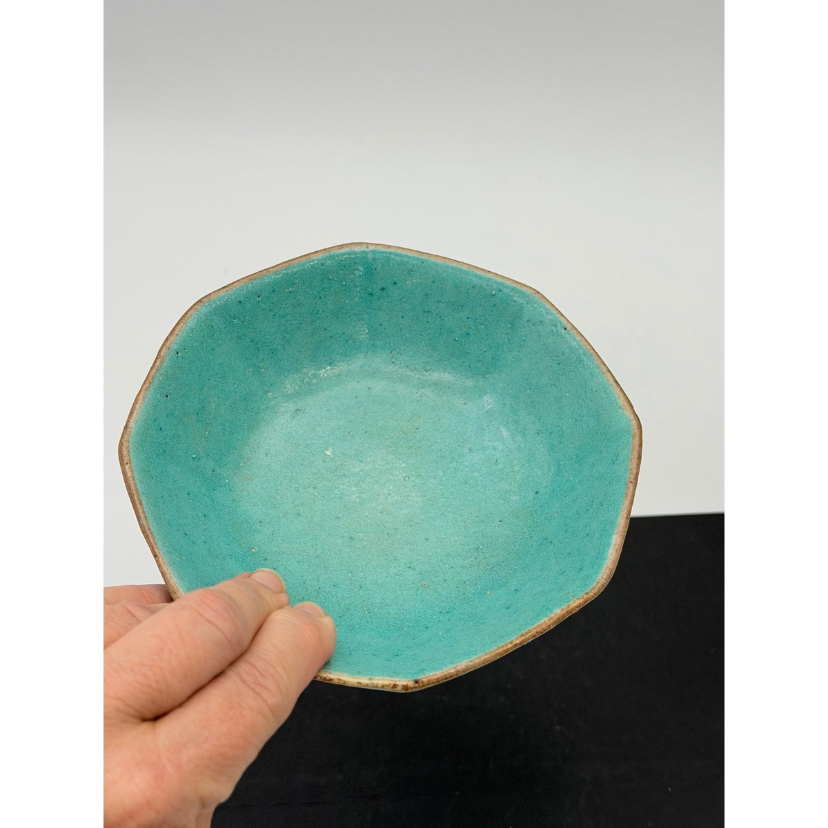 Antique Nyonya Peranakan Octagonal Turquoise Footed Bowl Floral 5.5"