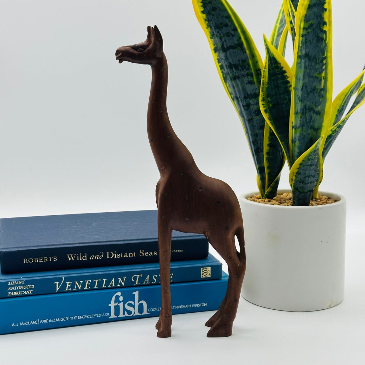 Hand Carved Wooden Giraffe Figurine 12" Boho African Safari Decor