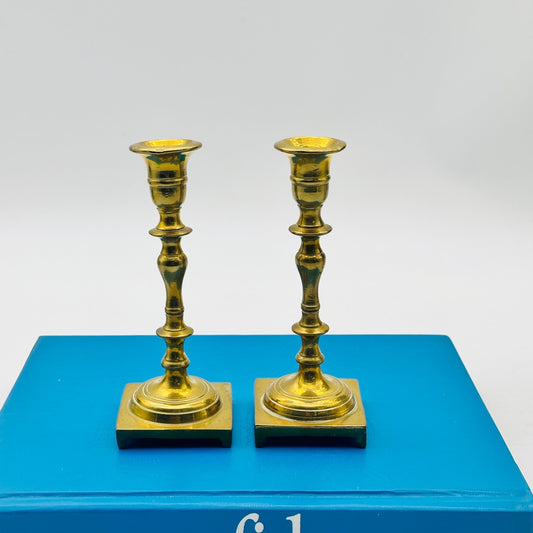 Vintage Brass Candlesticks Set of 2 Square Base Taper Candle Holders 6.25"
