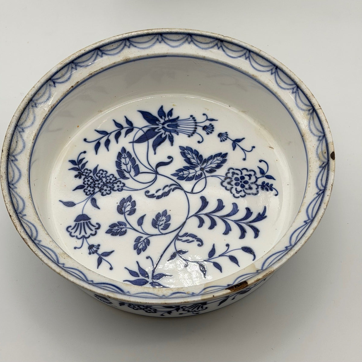Antique German Blue Onion Ceramic Baking Dish Bowl 9518/2 Blue and White Floral