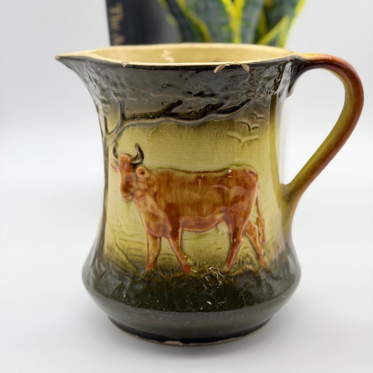 Antique Roseville Cow Pitcher Early 1900s 7.5" Farmhouse Rustic Milk Jug