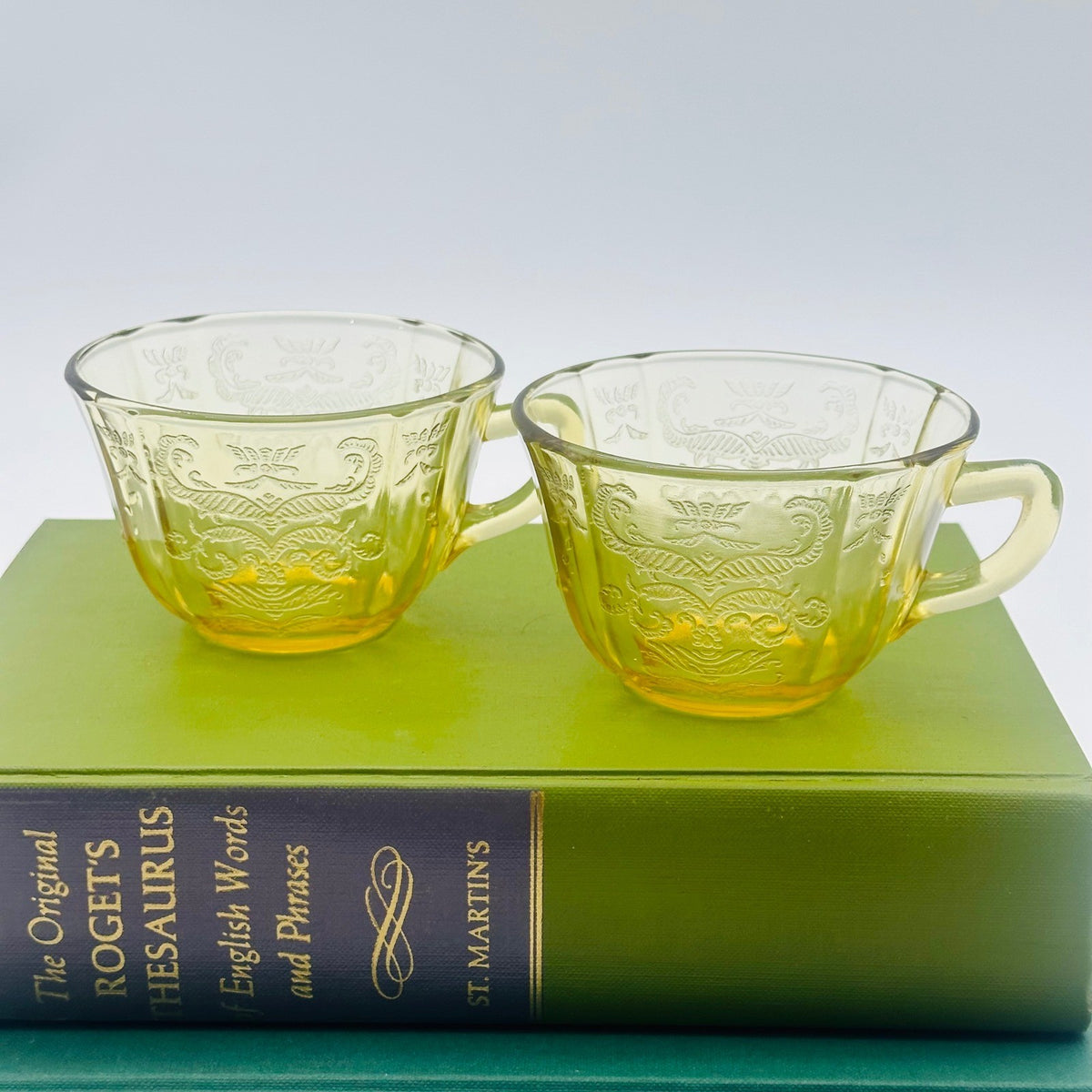 Federal Glass Madrid Yellow Depression Glass Teacups Set of 2