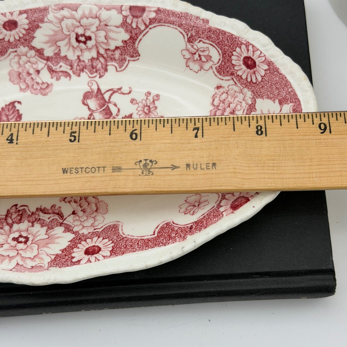 Vintage Wood & Sons Cambridge Red Transferware Scalloped Oval Dish England