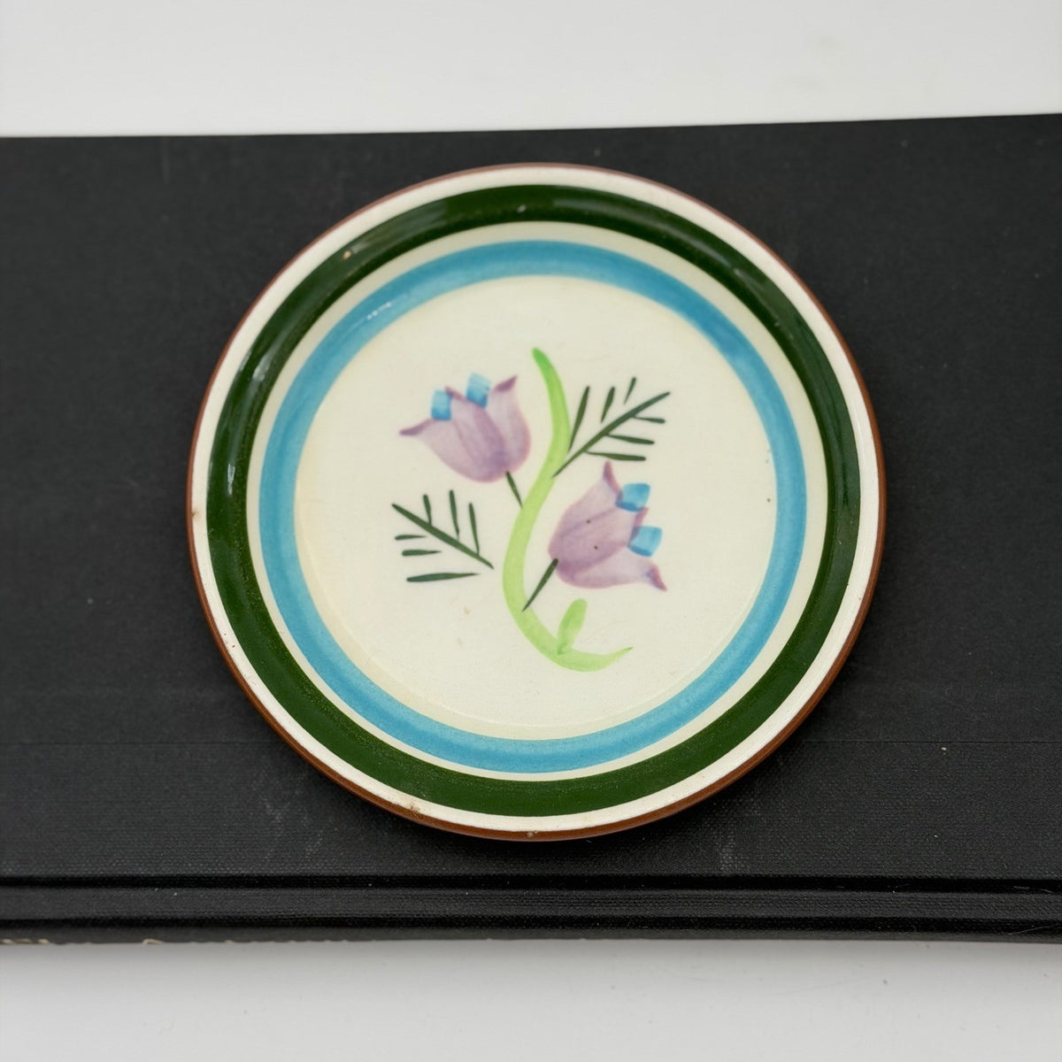 Vtg Stangl Pottery Hand Painted Floral Trinket Dish Blue Green Banded 5" Tulip