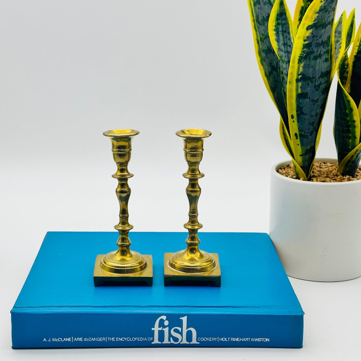 Vintage Brass Candlesticks Set of 2 Square Base Taper Candle Holders 6.25"