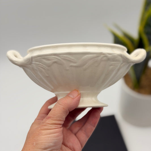 Vintage Adams England Cream Ironstone Footed Open Tureen Embossed Double Handle