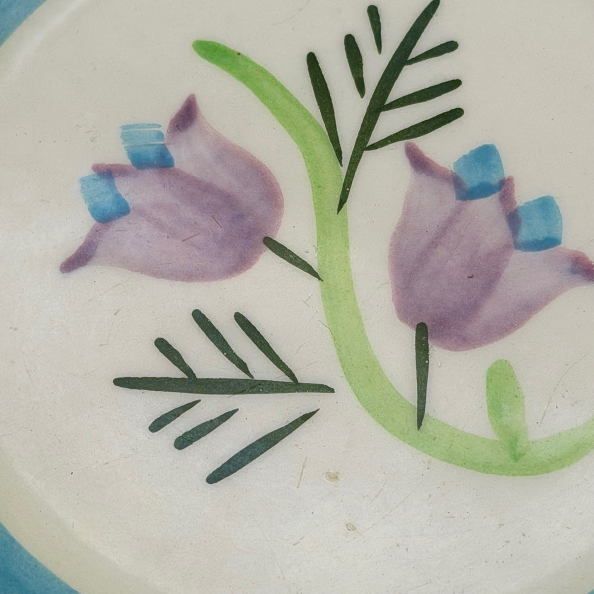Vtg Stangl Pottery Hand Painted Floral Trinket Dish Blue Green Banded 5" Tulip