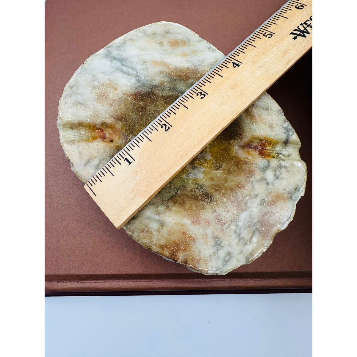 Vintage Carved Onyx Stone Ashtray Natural Marble Catchall Dish Tan Cream MCM5.5"