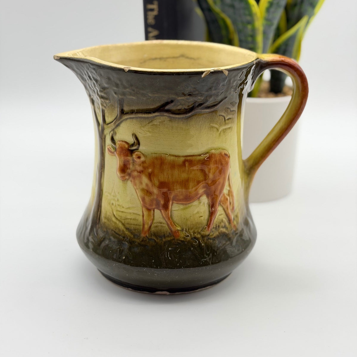 Antique Roseville Cow Pitcher Early 1900s 7.5" Farmhouse Rustic Milk Jug