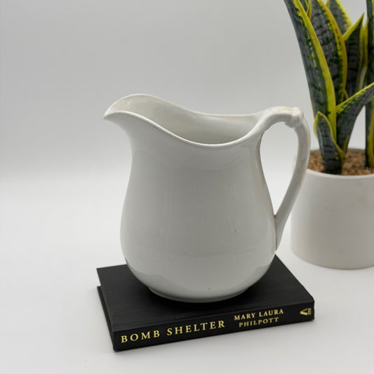 Vintage White Ironstone Pitcher Farmhouse Decor Serving Flower Primitive Display