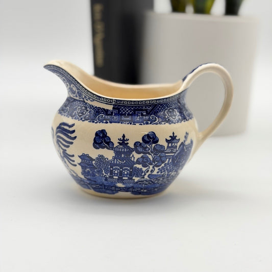 Vintage Blue Willow Pattern Ceramic Creamer Pitcher Blue White Chinoiserie