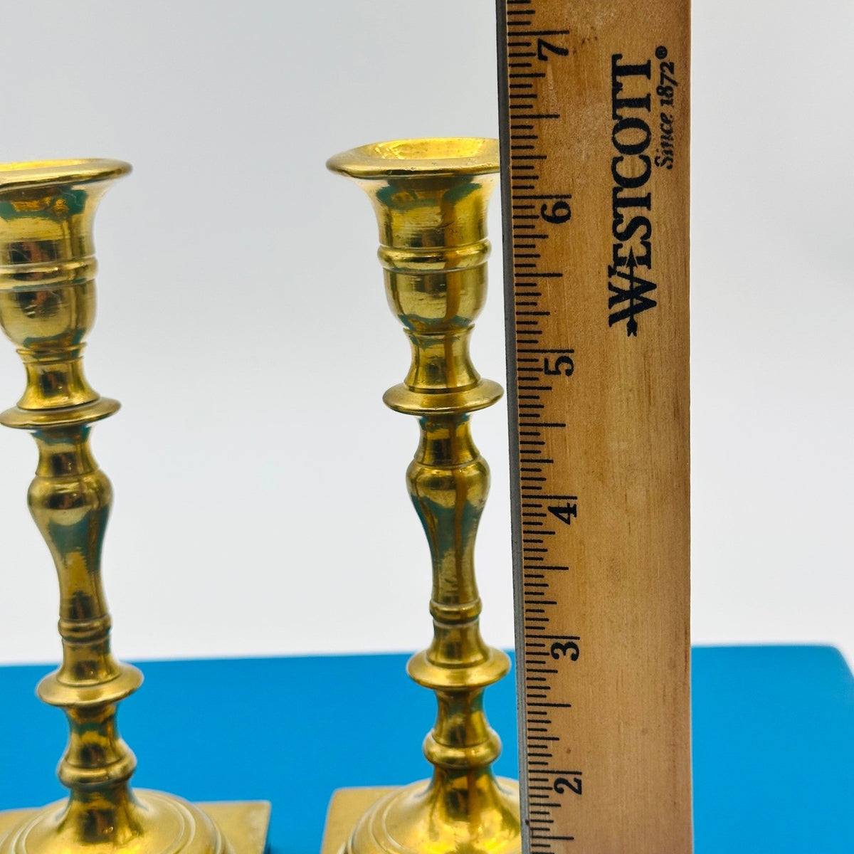 Vintage Brass Candlesticks Set of 2 Square Base Taper Candle Holders 6.25"