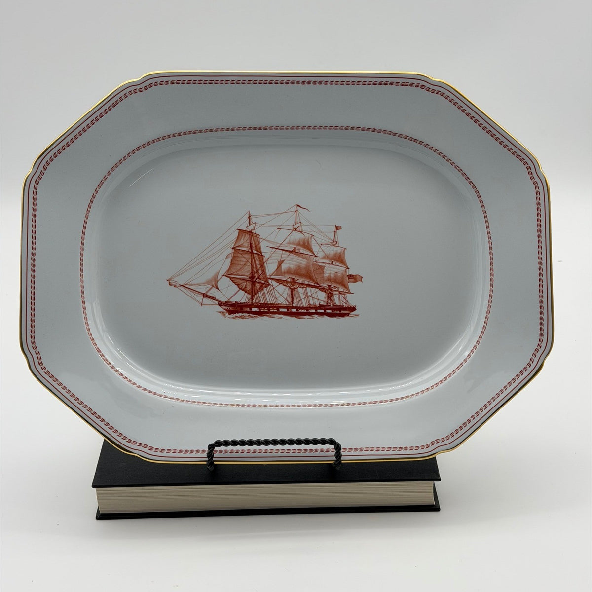 Vintage Spode Trade Winds Rust Red Ship  Serving Platter 14" Windsor Castle Fall