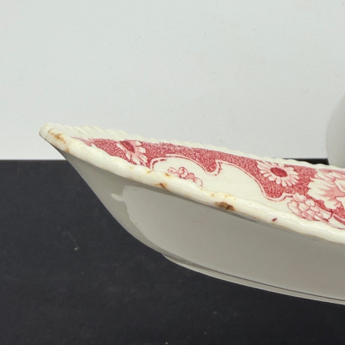 Vintage Wood & Sons Cambridge Red Transferware Scalloped Oval Dish England