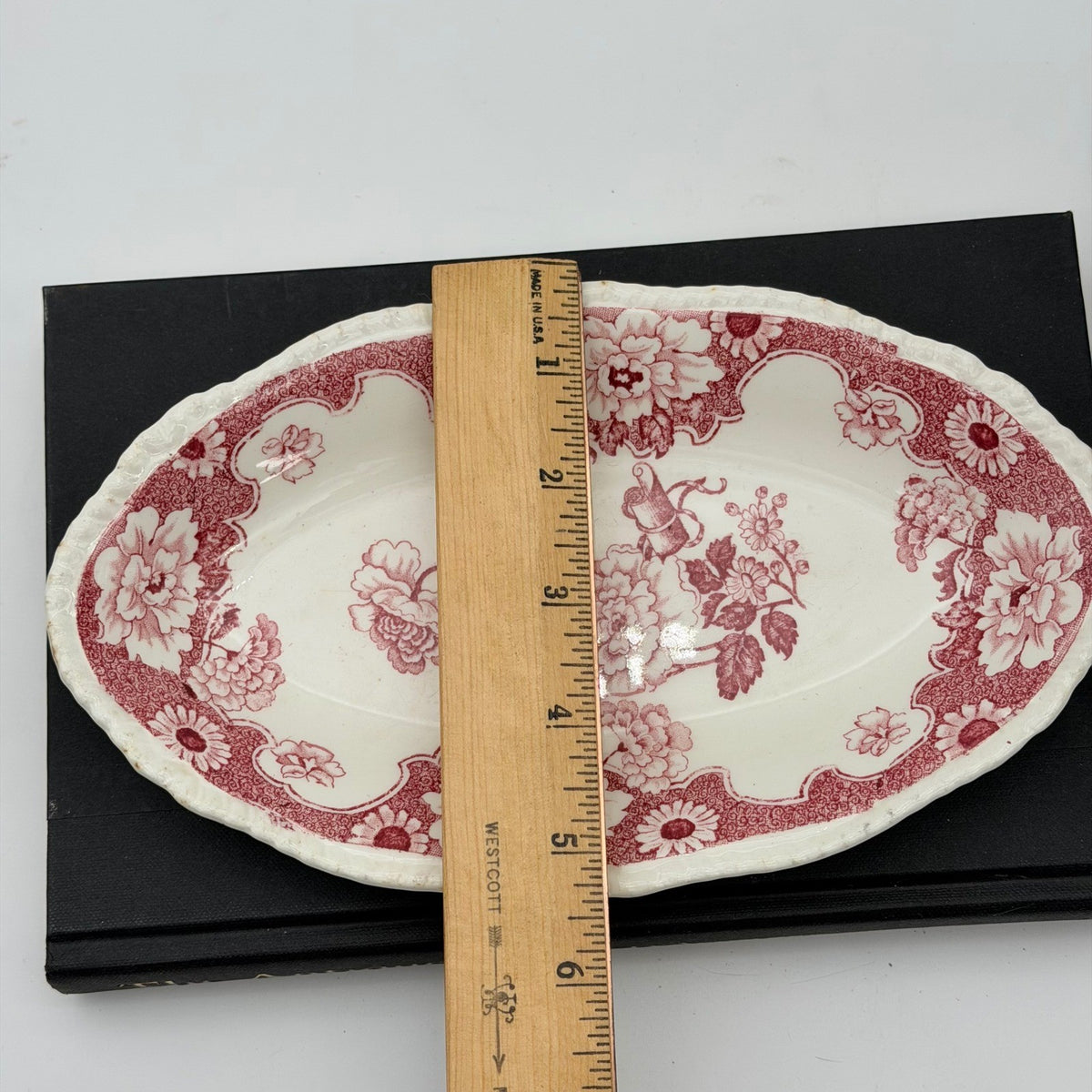 Vintage Wood & Sons Cambridge Red Transferware Scalloped Oval Dish England