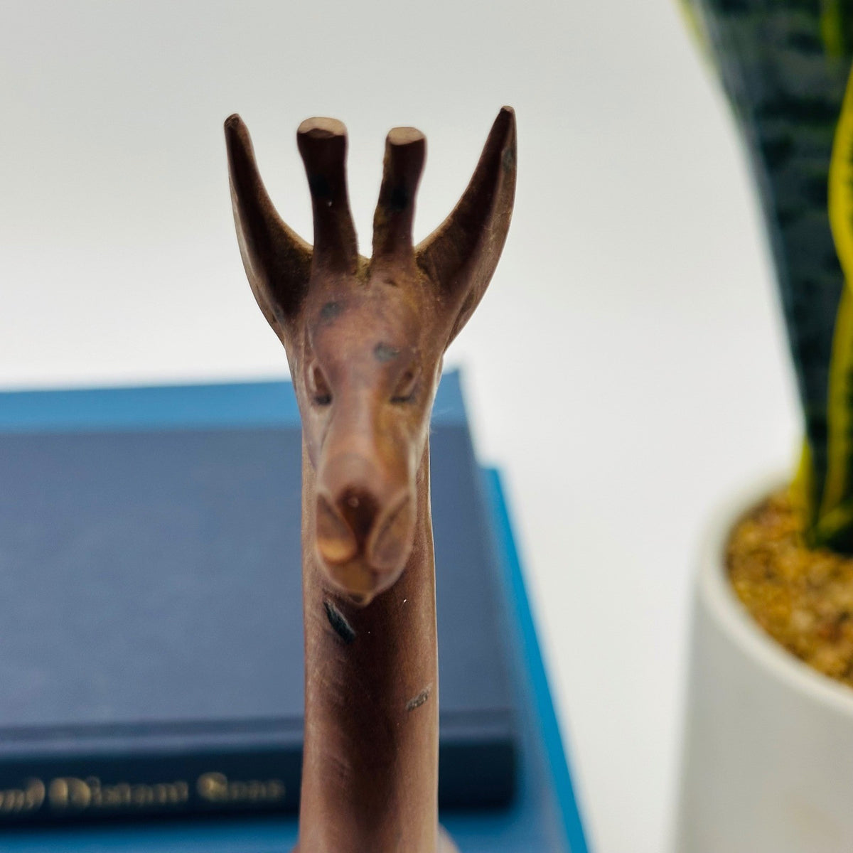 Hand Carved Wooden Giraffe Figurine 12" Boho African Safari Decor