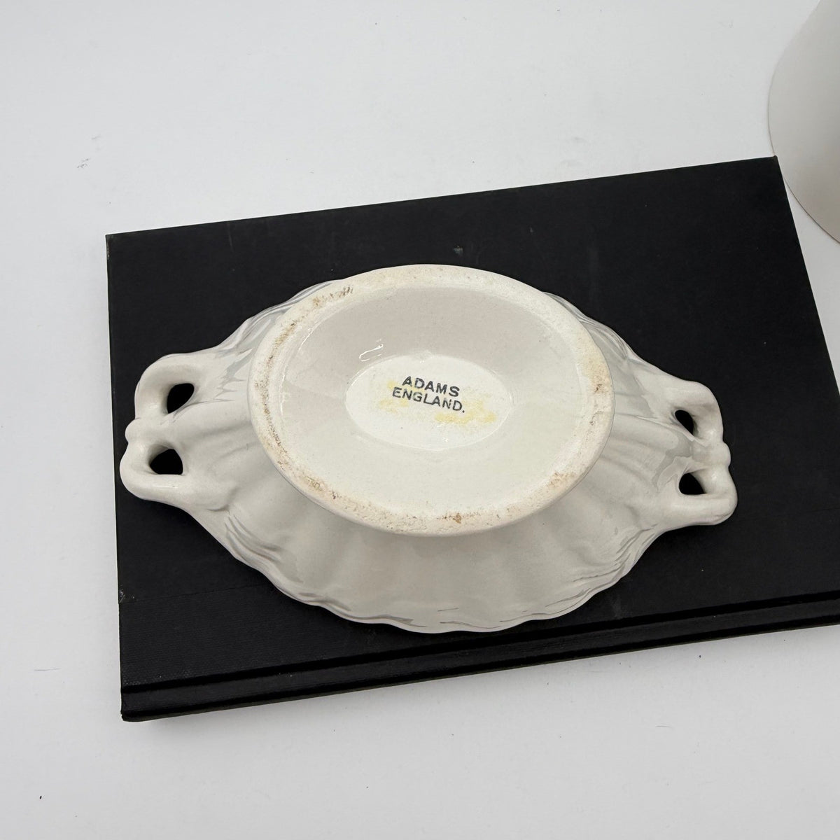 Vintage Adams England Cream Ironstone Footed Open Tureen Embossed Double Handle